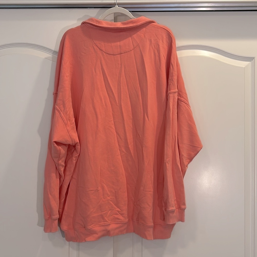 Aerie Happy Henley Everyday Oversized V Neck Collared Crew Neck Coral - Picture 6 of 7